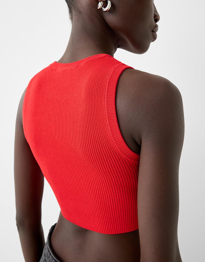 Top tricot à côtes-Rouge-5
