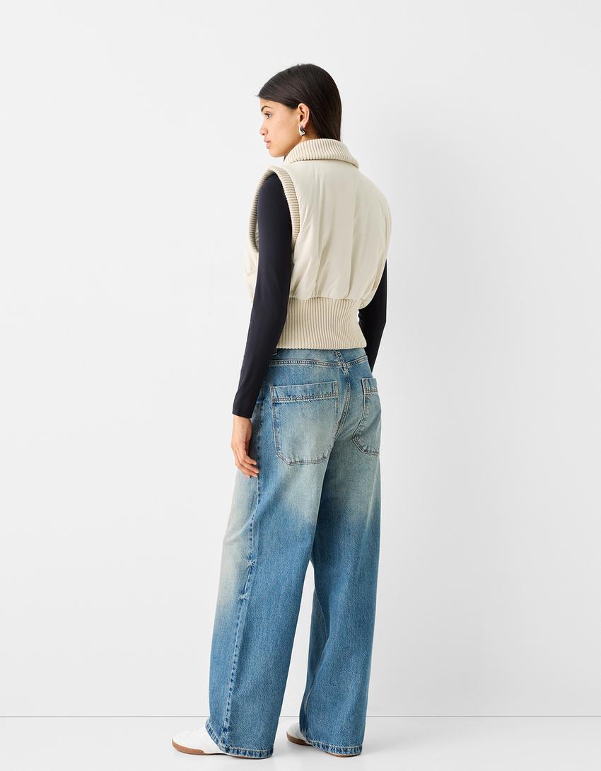 جاكيت فيست مضلع ممزوج بسحّاب-كريمي-1