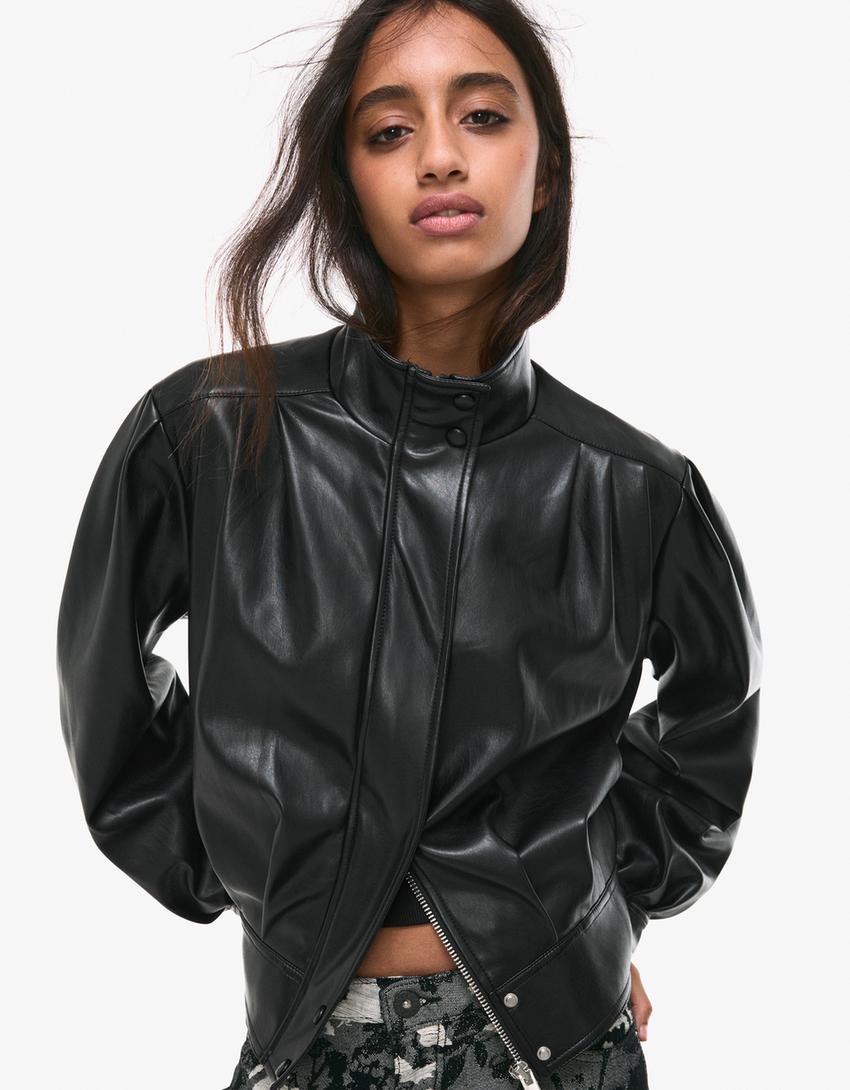 Cazadora efecto piel 80's-Negro