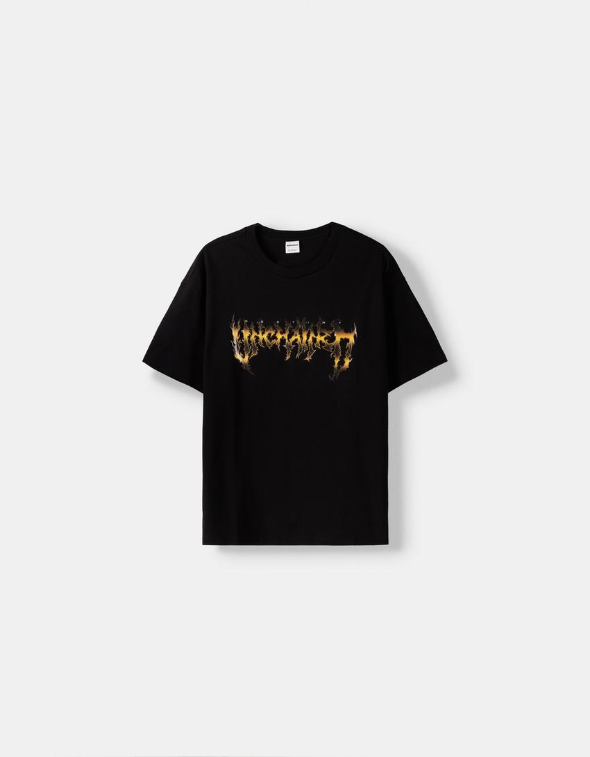 Фланелка с къс ръкав и щампа-Черно-4