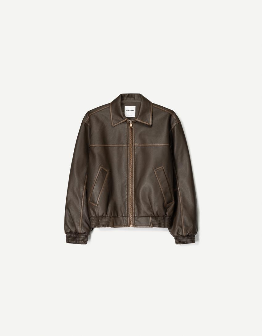 Leather effect jacket-Brown