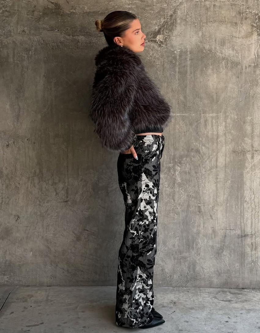 Zip-up faux fur jacket-Grey