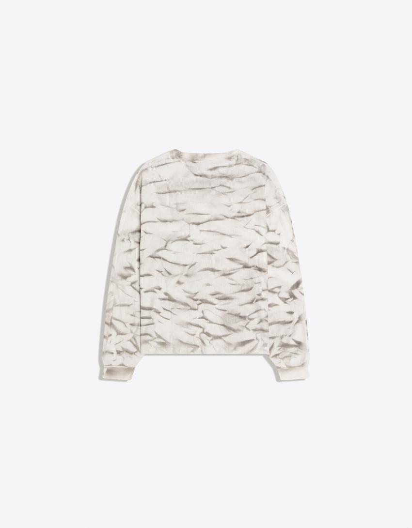 T-shirt à manches longues tie-dye épais-Blanc cassé
