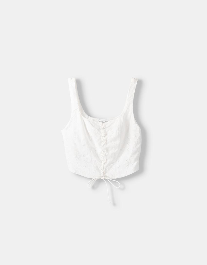 توب كورسيه بتطريز سويسري وتفصيل ربطة-كريمي-4