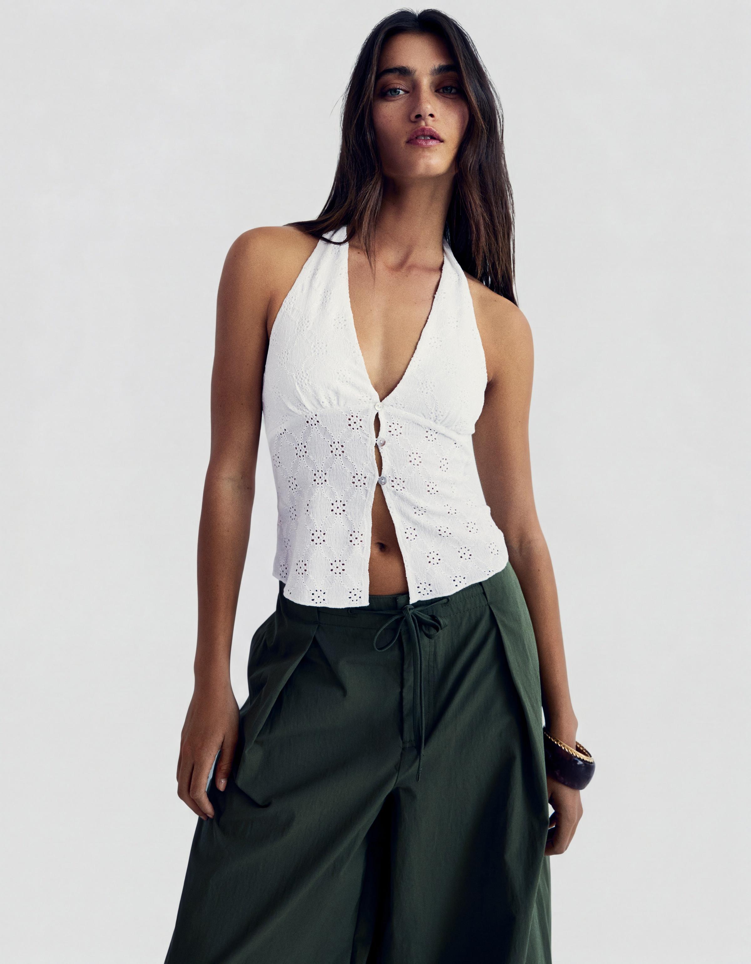 Halter yaka düğmeli bluz - Görsel 26