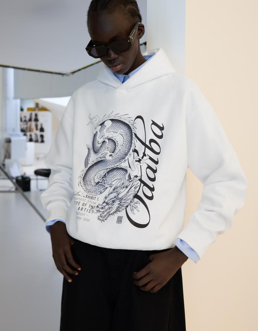 Sweatshirt Boxy fit dragão filtro digital-Branco