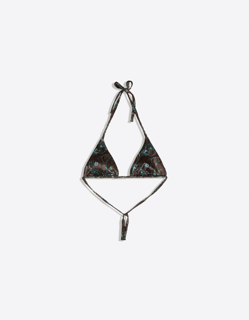 Top bikini triángulo mesh-Azul