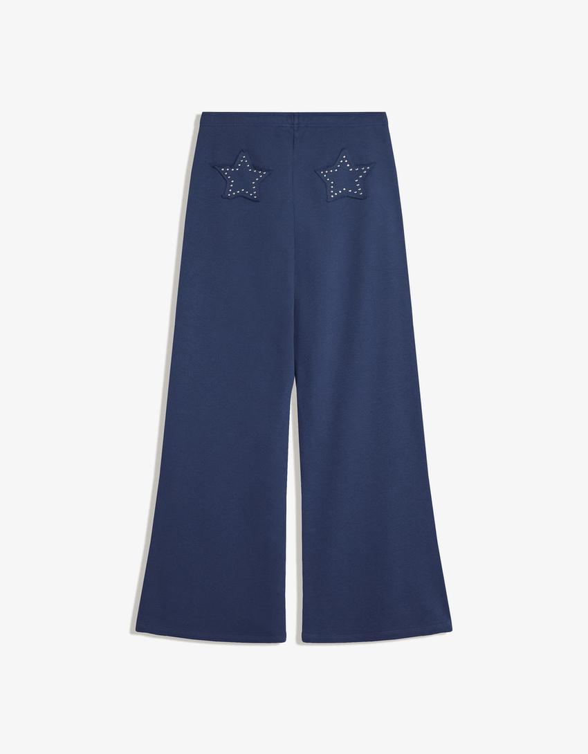 Pantalón felpa tachas-Azul