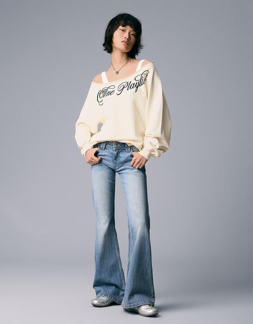 Sudadera asimétrica print-Crudo