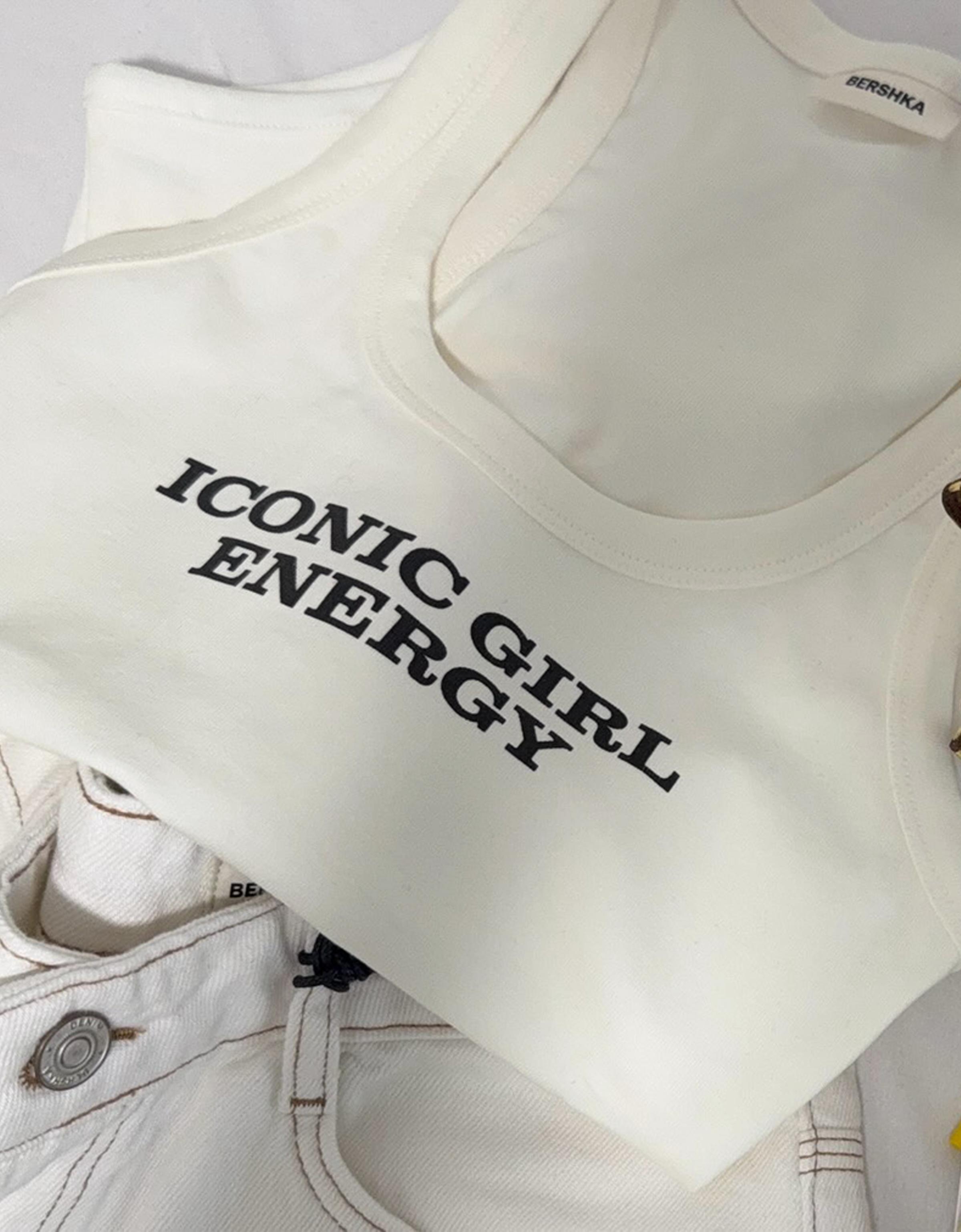Garter belt effect print vest top — Off white