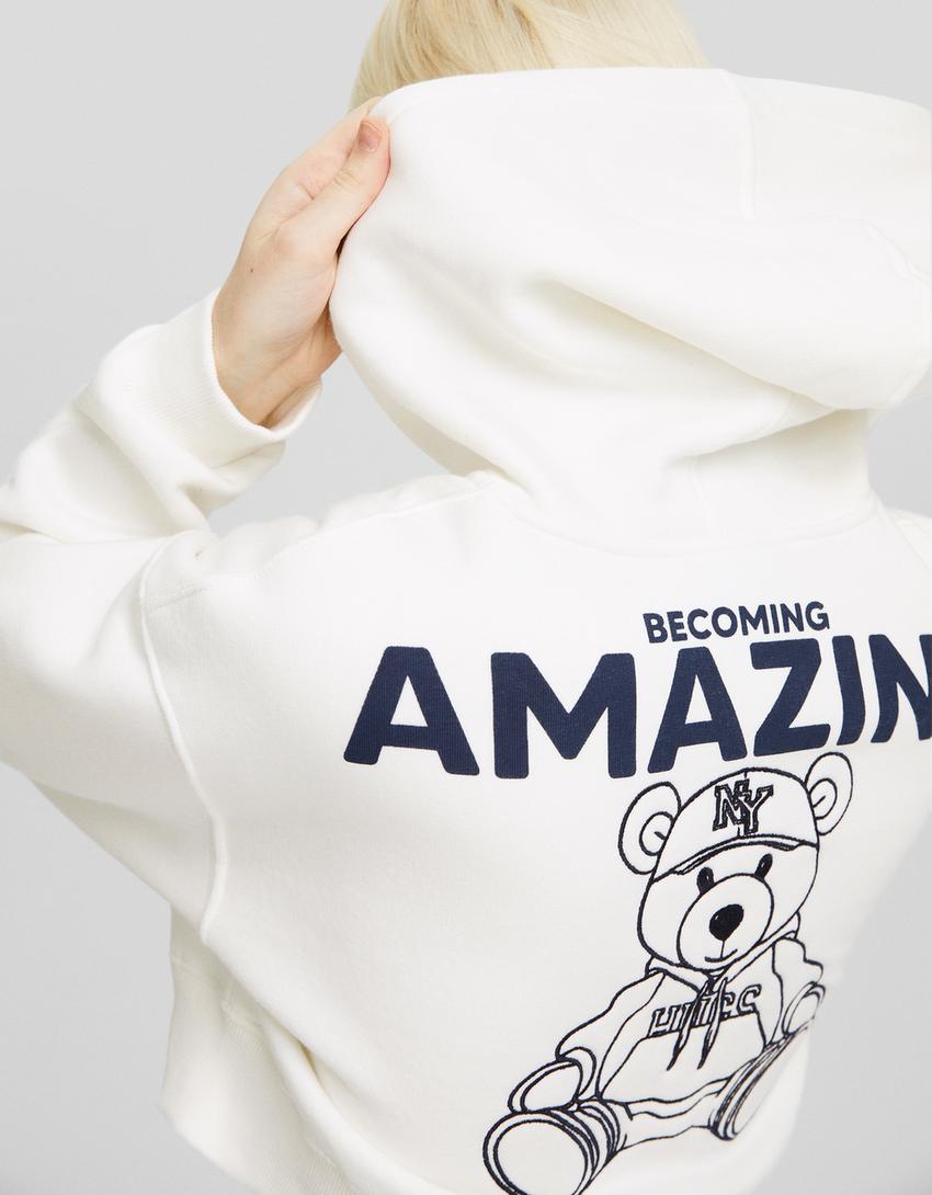 Cropped zip-up hoodie with print-Off white