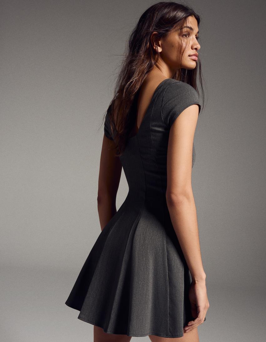 Bengaline mini dress with flared skirt - Dresses and jumpsuits - Women | Bershka Bengaline mini dress with flared skirt - Dresses and jumpsuits - Women | Bershka