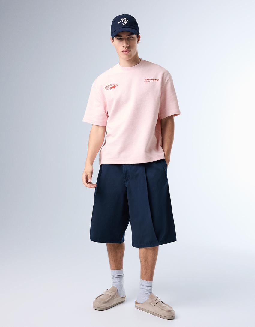 Camiseta felpa print-Rosa