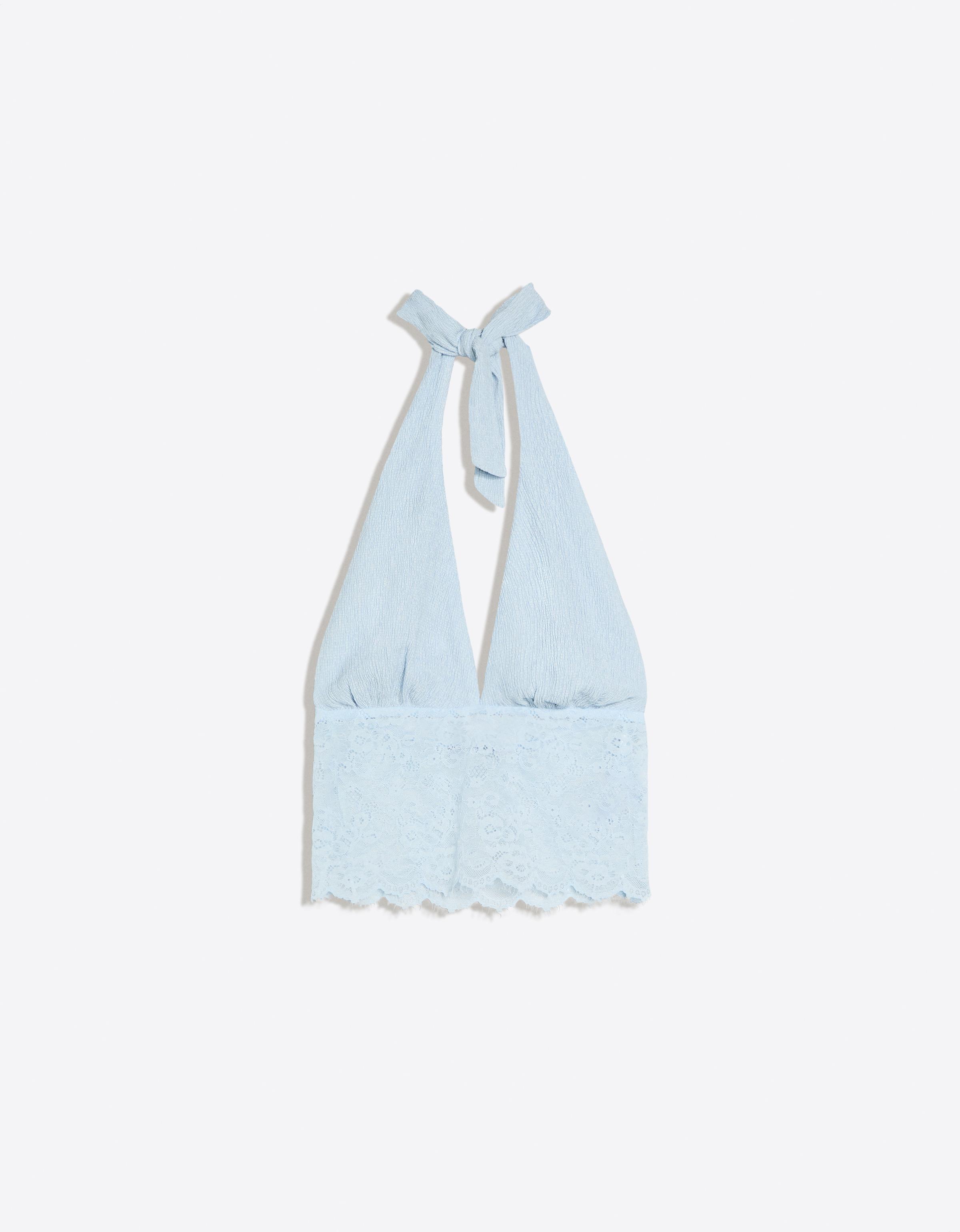 Rustic asymmetric lace top — Blue