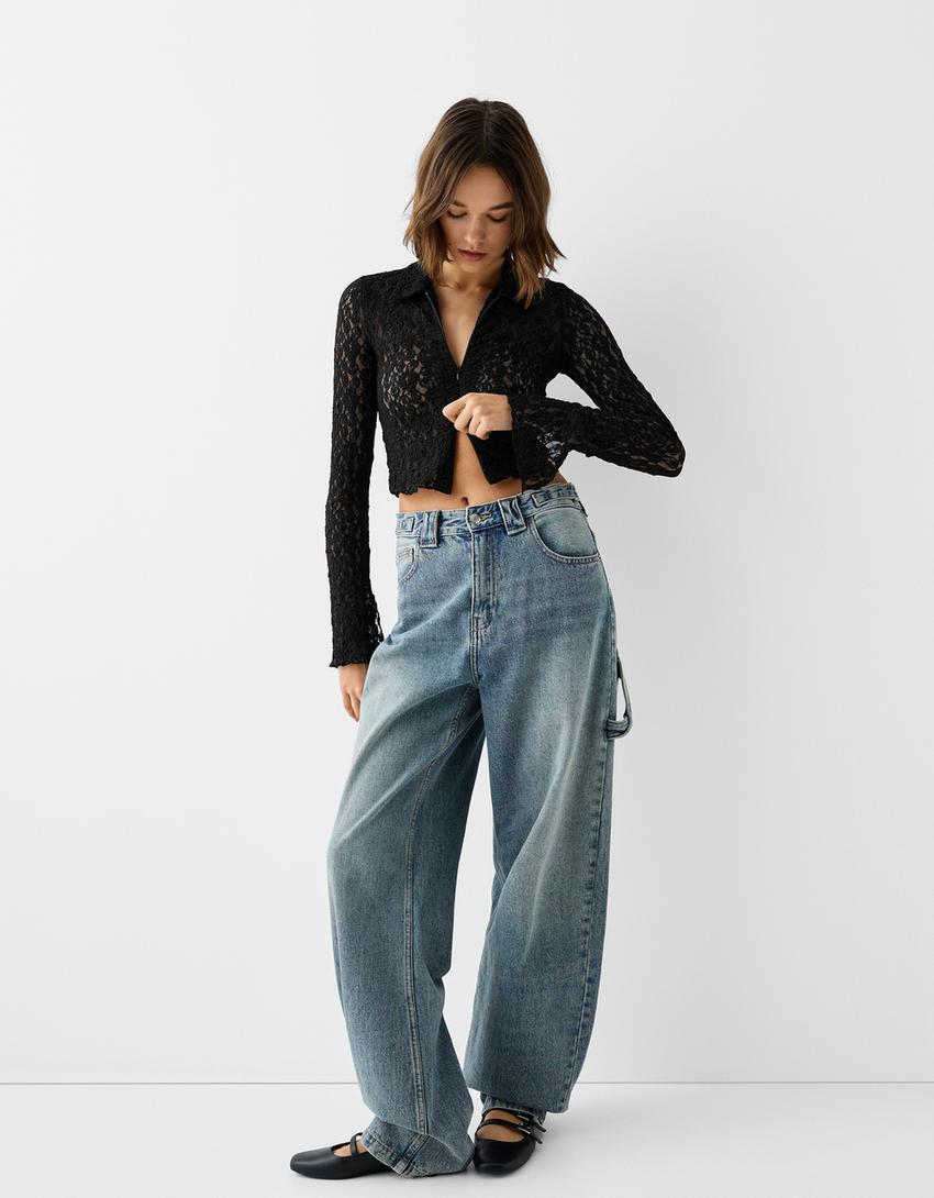 قميص دانتيل بأكمام طويلة وسحاب-أسود-3