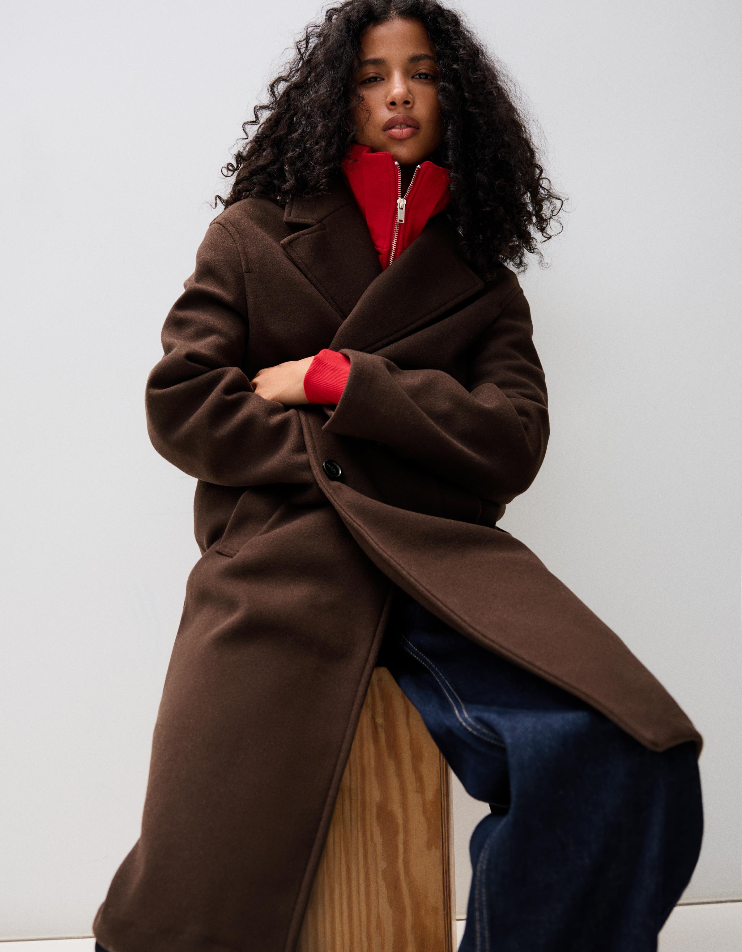 Soft-touch long coat — Brown