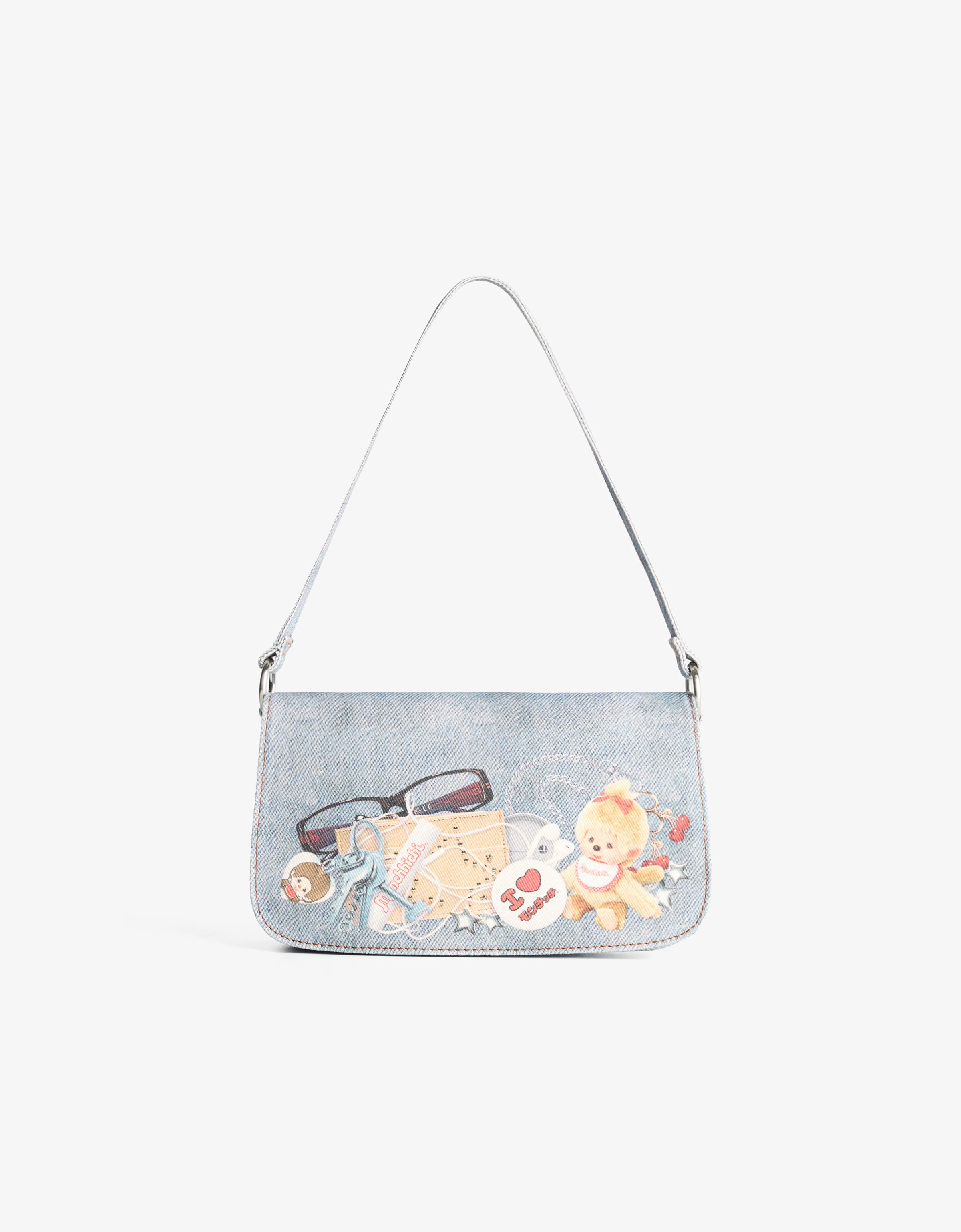 Bershka Monchhichi Tasche Mit Denim-Print Damen Blau