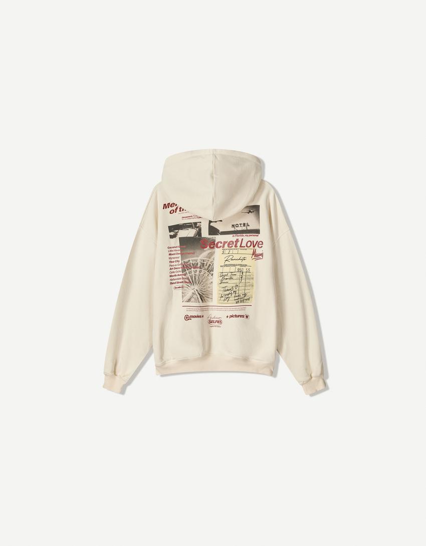 Hoodie met print-Ecru