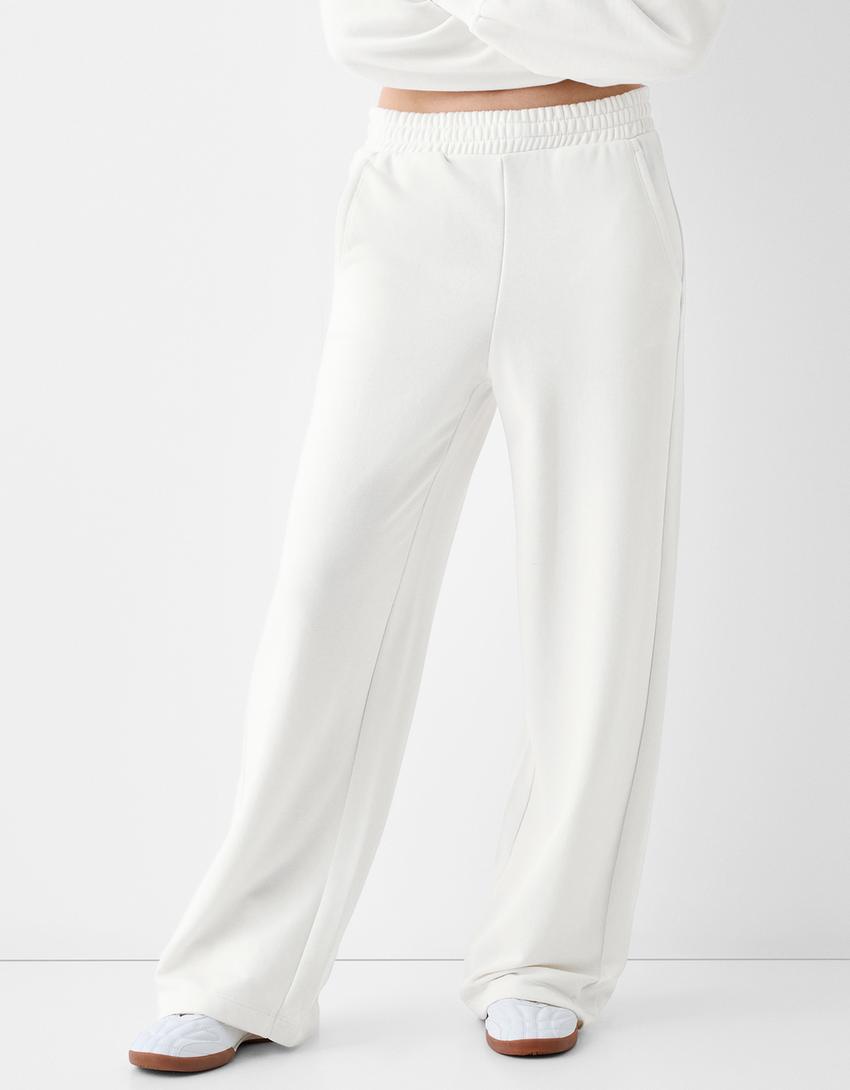 Pantalon wide leg molleton-Blanc cassé-1