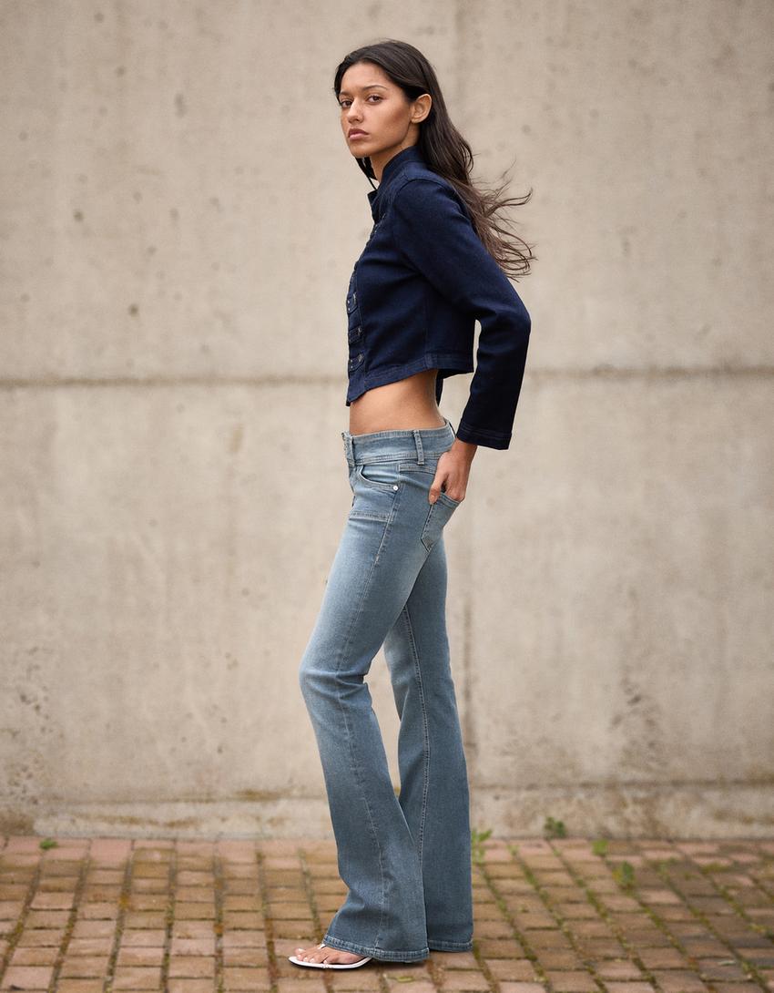 Jeans bootcut taille basse-Bleu