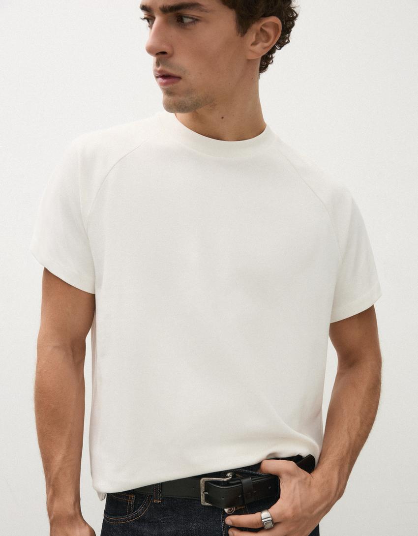 Camiseta manga corta ranglan-Blanco roto