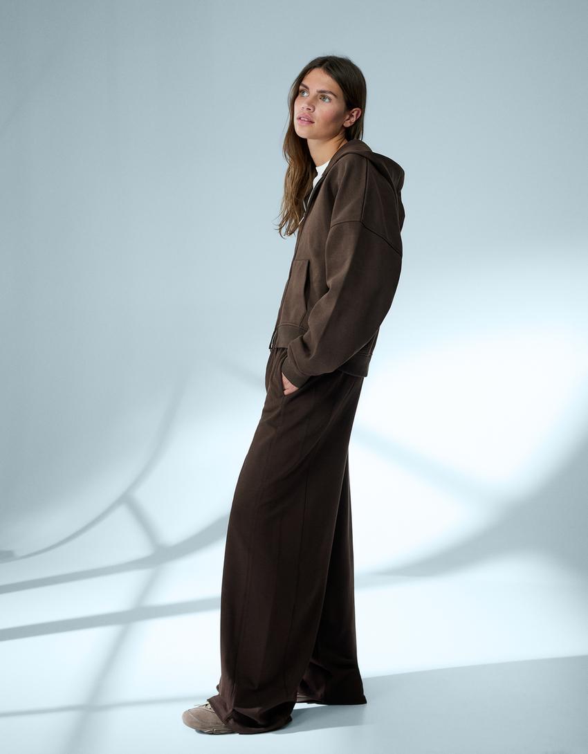 Oversize zip-up hoodie-Brown