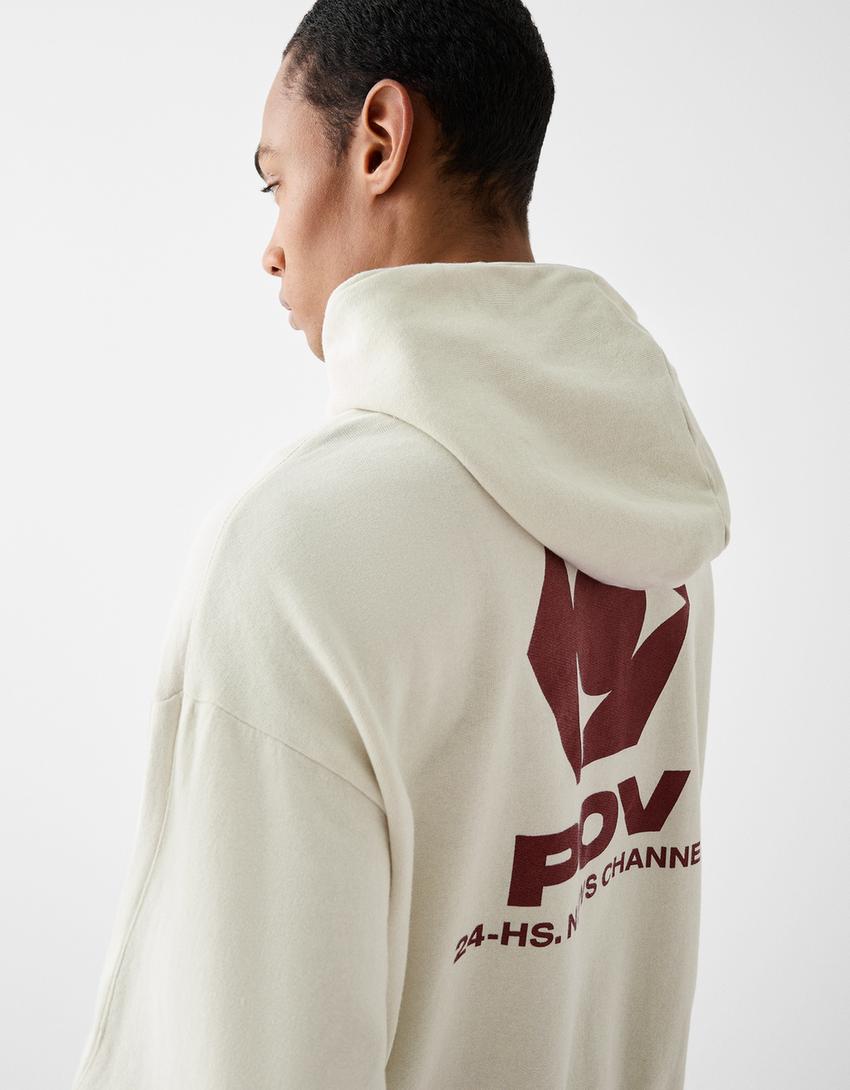 Casaco com capuz cropped estampado-Cinza-2