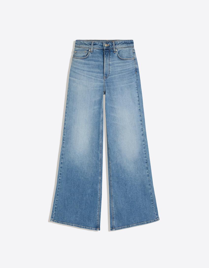 Jean wide leg taille haute-Bleu lavé