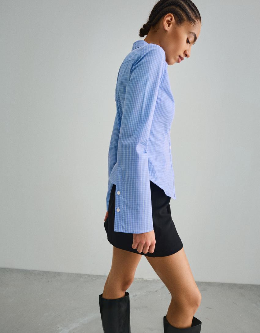 Camisa manga campana entallada-Azul