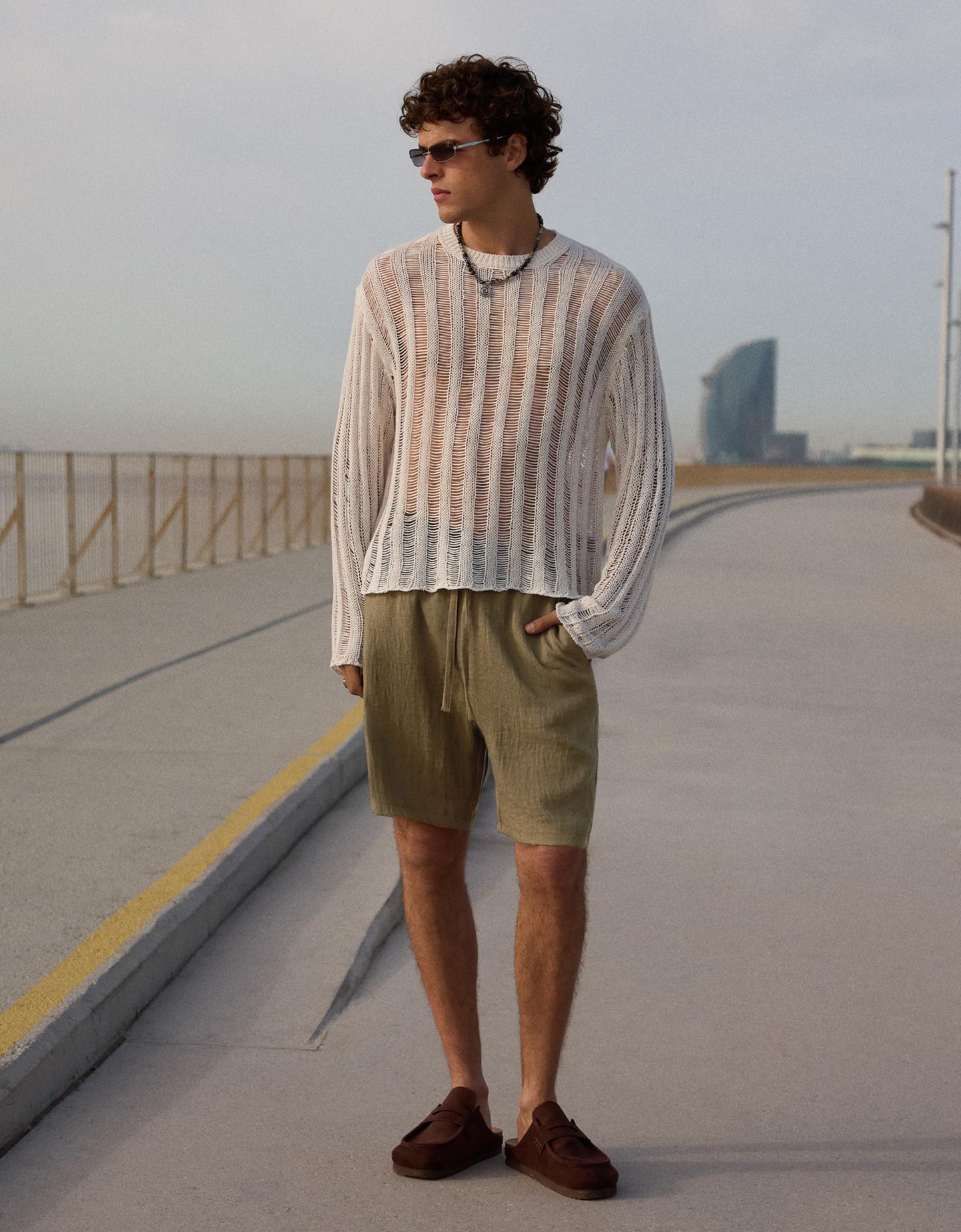 Bershka Bermuda Jogger Fit Rustica Uomo M Kaki