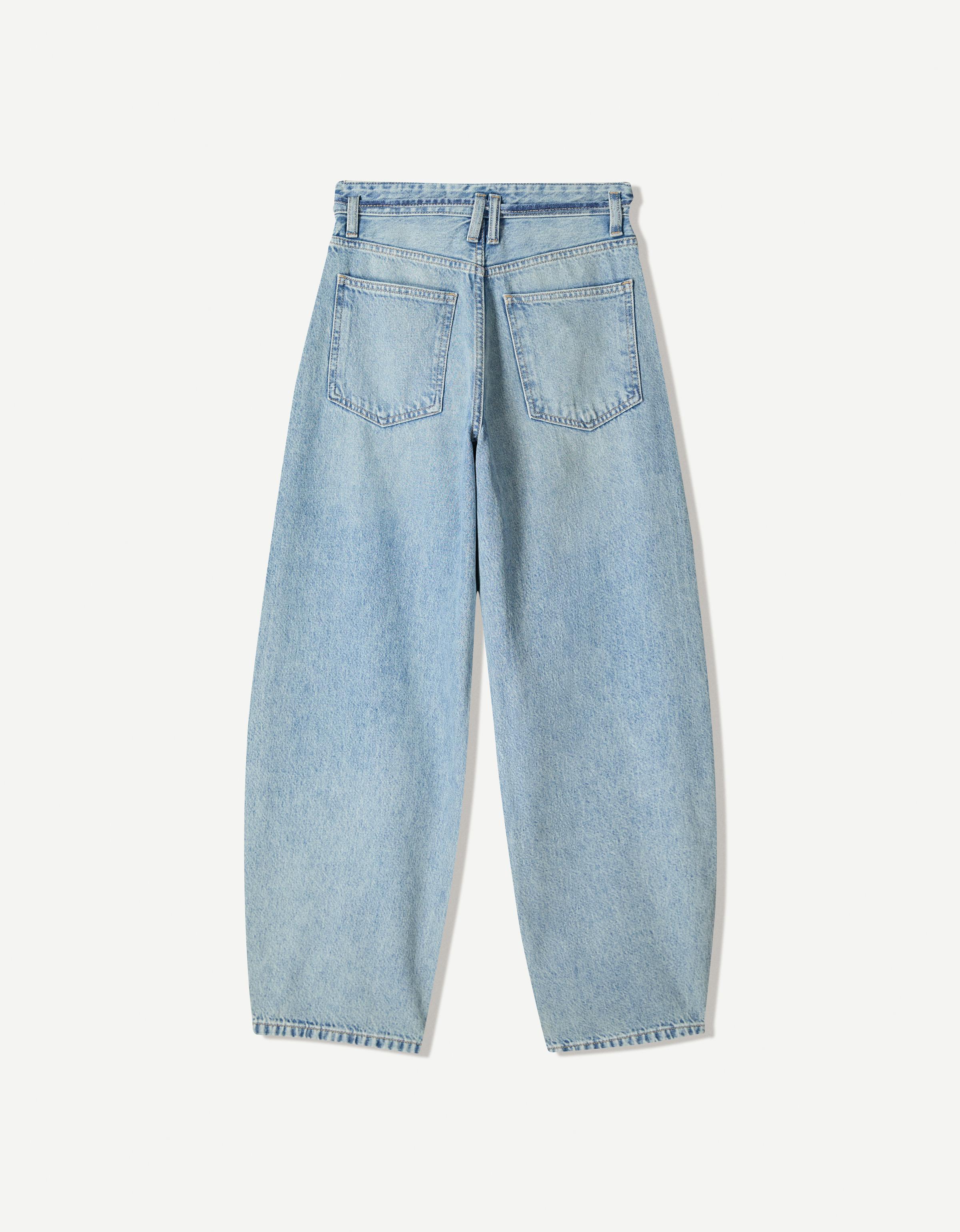 【YOURNUS】Neon Washed Balloon Denim Cropped balloon jeans with drawstrings - Women | Bershka