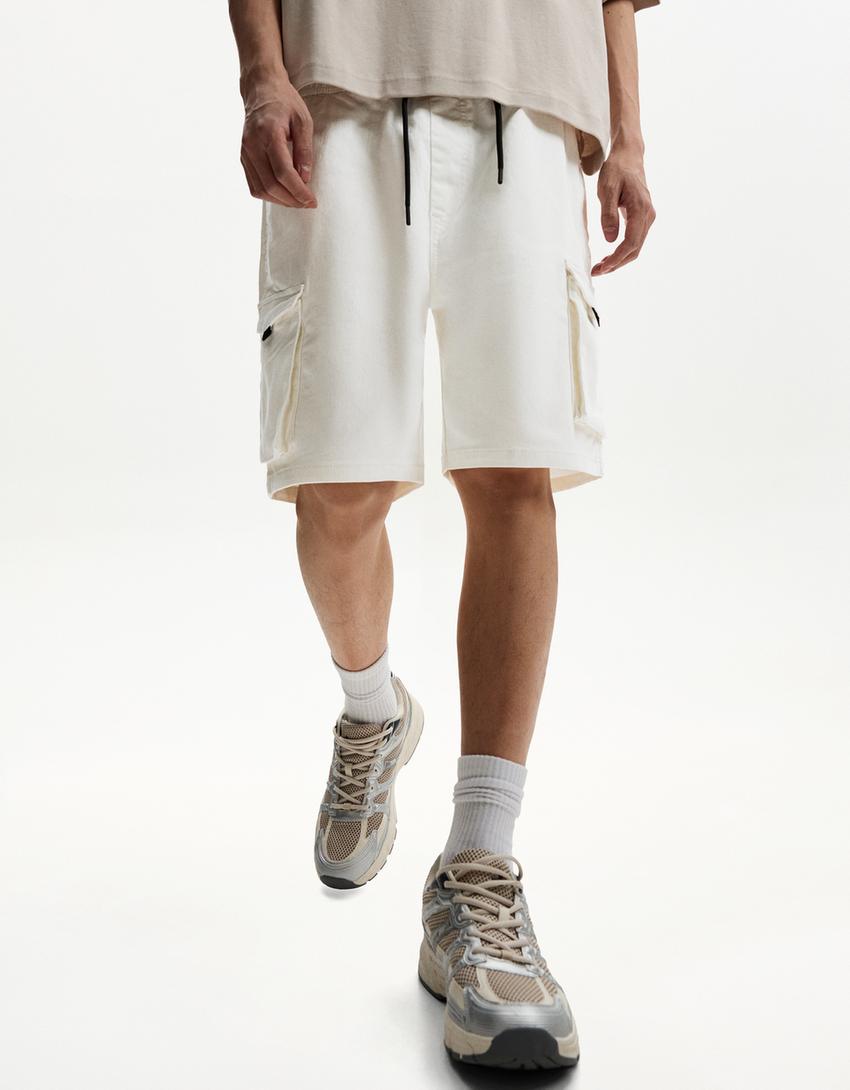 Cargo Bermuda sweat shorts-White
