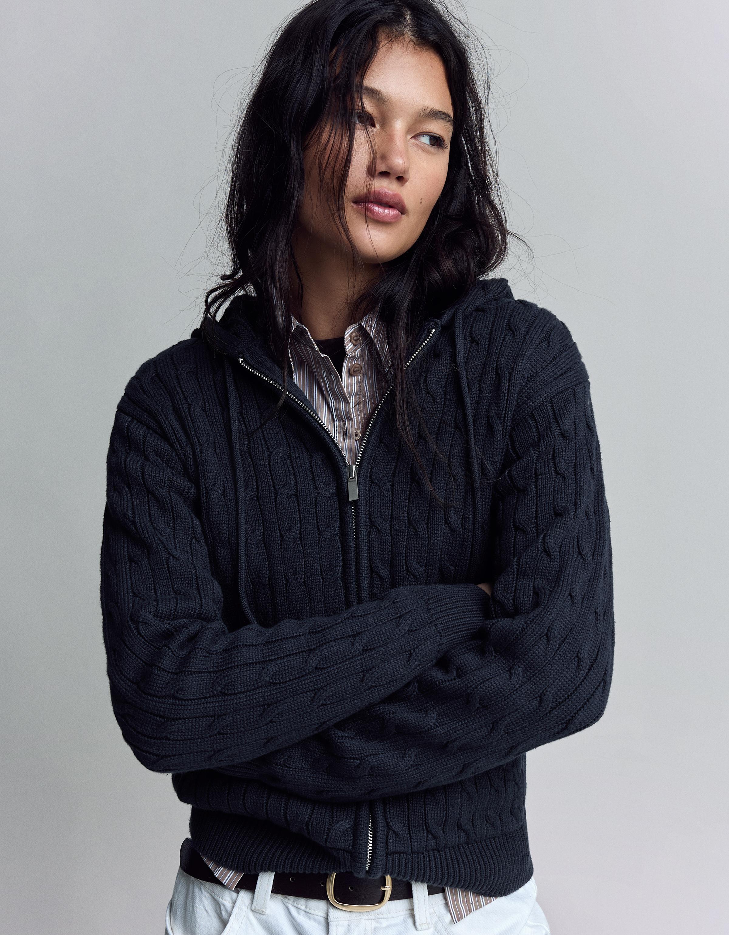 Bershka Cárdigan Cremallera Trenza Mujer Marino