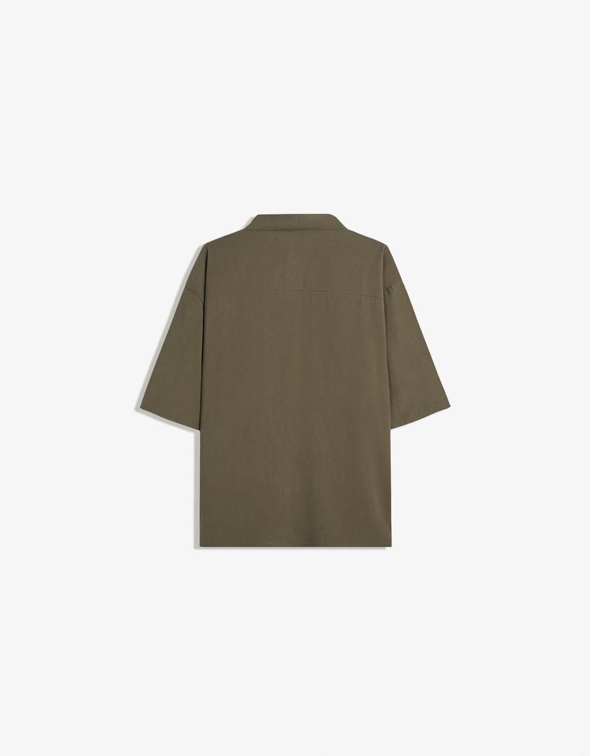 Chemise à manches courtes Boxy fit-Kaki-5