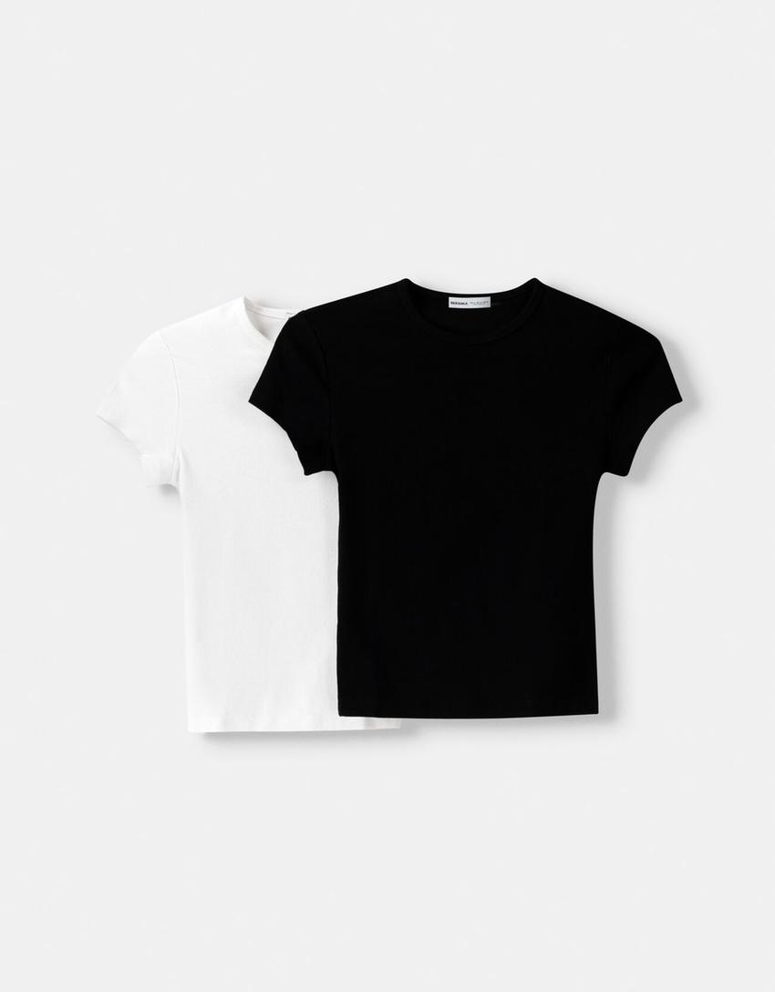 2-pack kortärmade t-shirtar med rund ringning-Grå-0