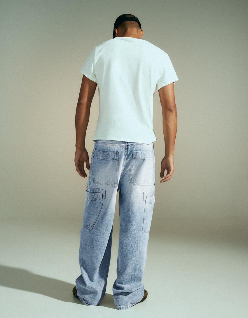 Baggy fit kargo jean-Açık mavi