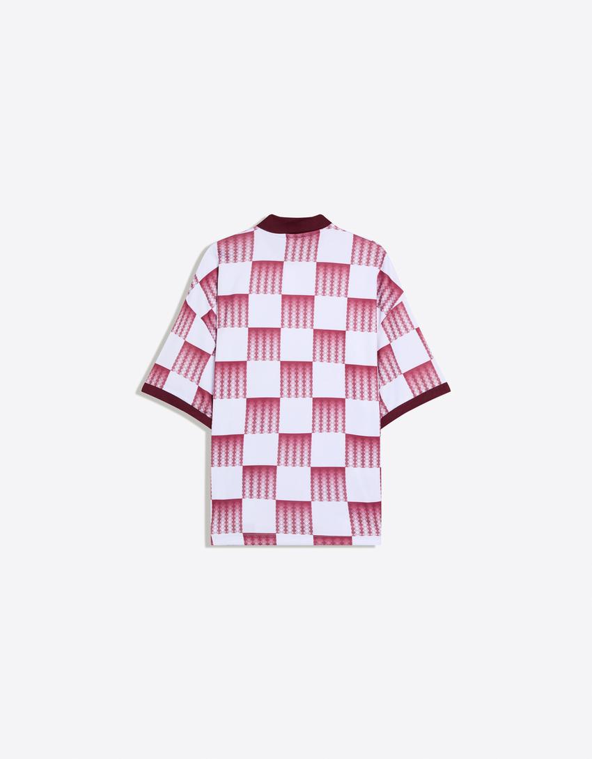 Printed short sleeve polo shirt-Red