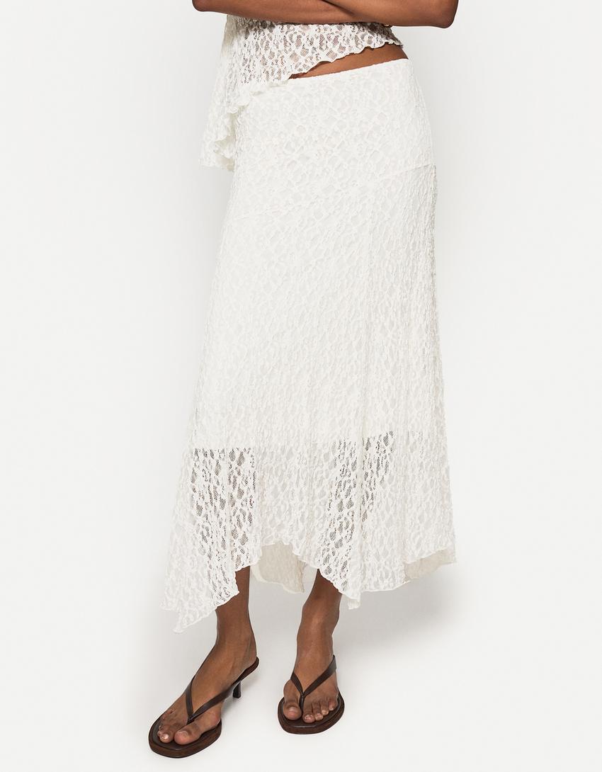 طقم من توب بدانتيل شريطي وتنورة ميدي-طقم من توب بدانتيل شريطي وتنورة ميدي