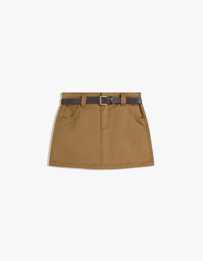 Mini-jupe ceinture-Camel-0