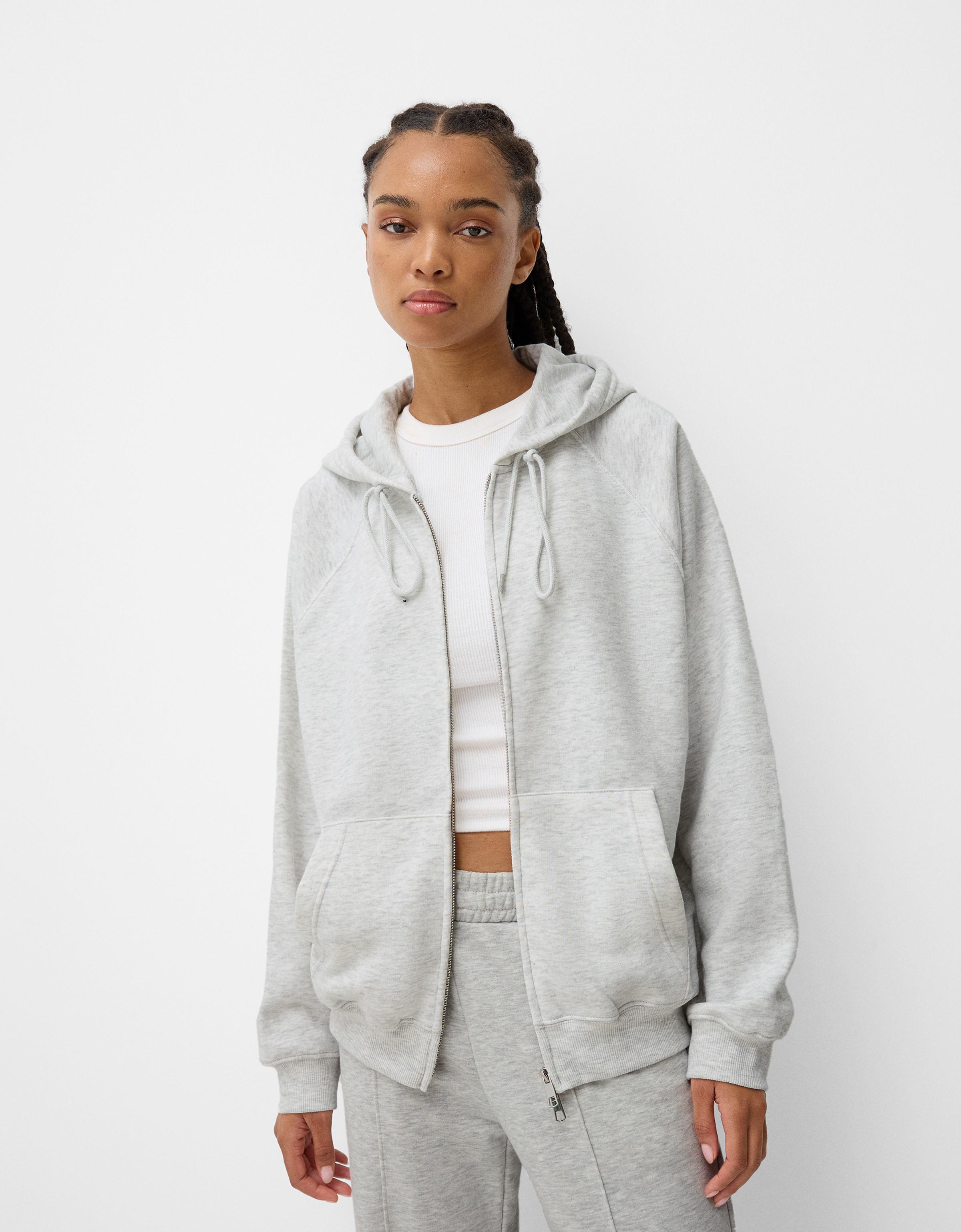 Bershka Hoodie Mit Reißverschluss Damen Xl Grau