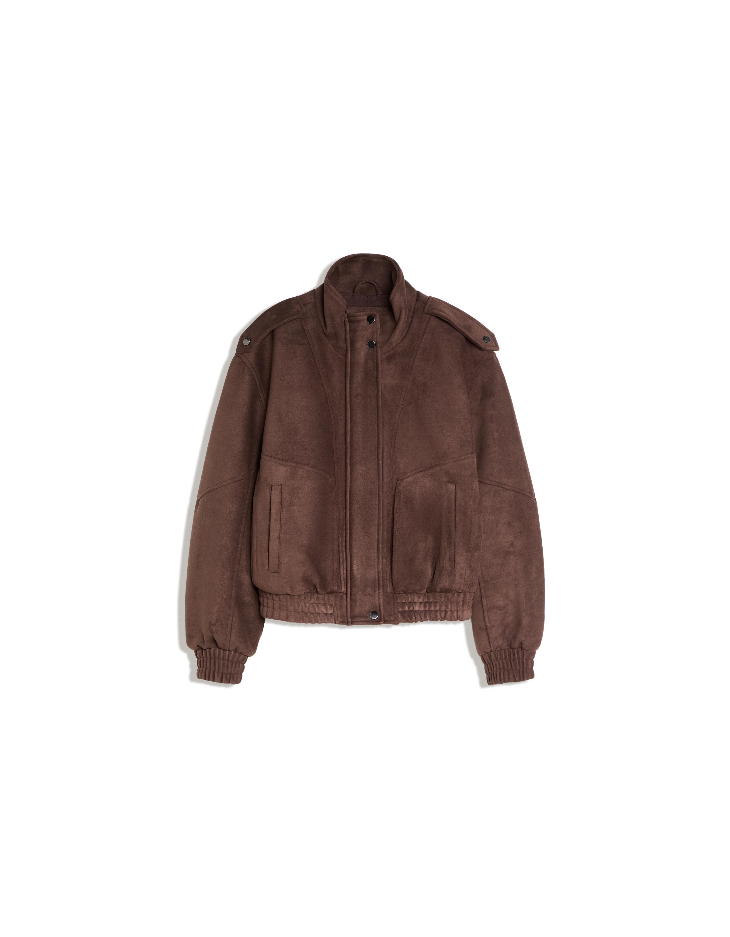 Faux suede funnel neck jacket — Brown