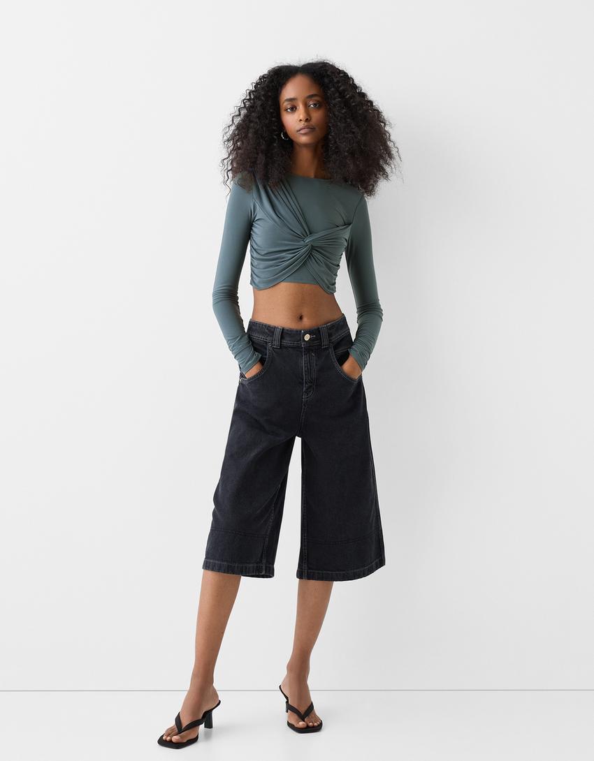 T-shirt manches longues nœud devant-Bleu turquoise-3