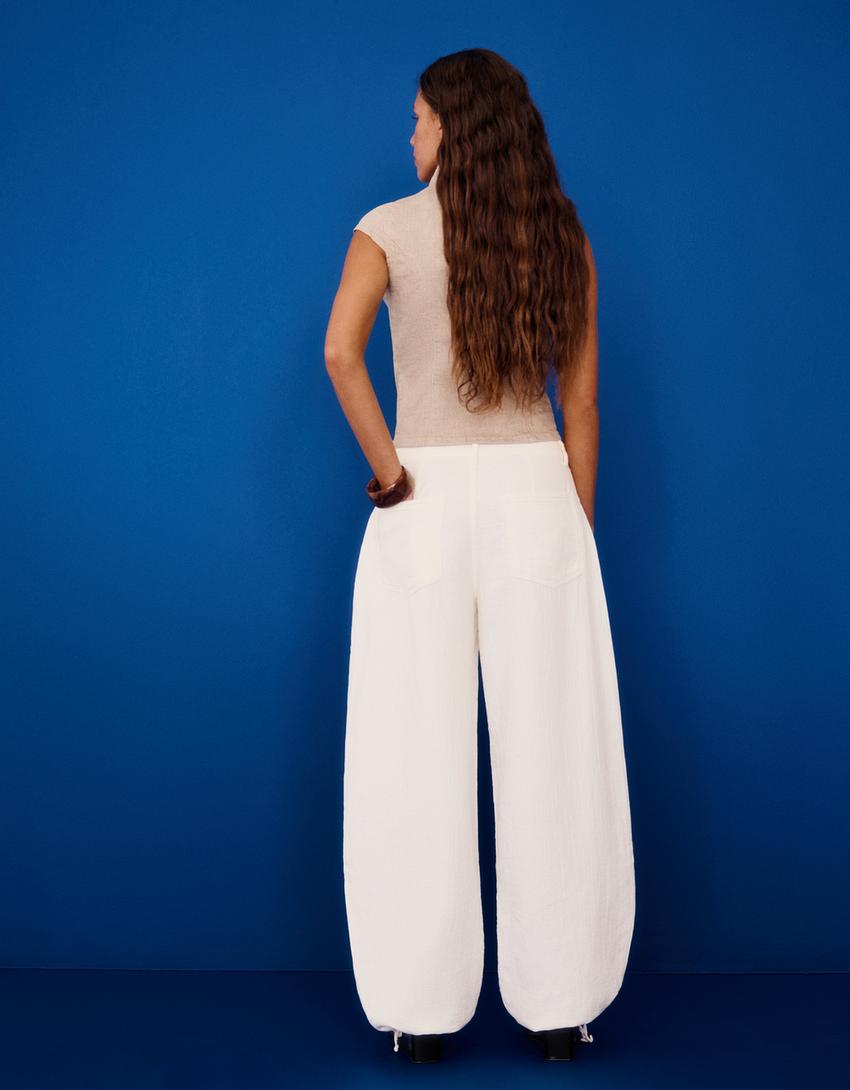 Low-rise wide balloon jeans-Cream