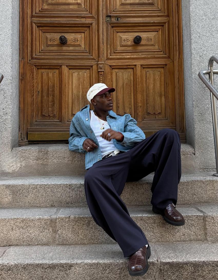 Pantaloni barrel fit con pinces tailored fit-Marino