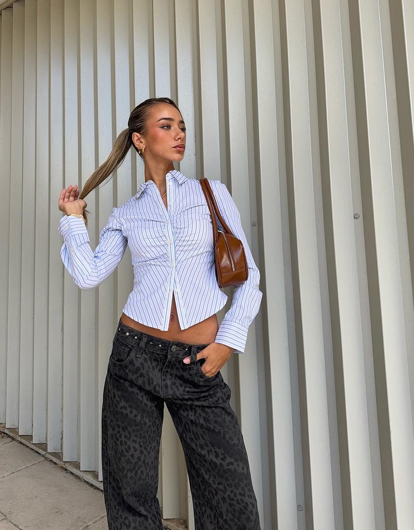 Chemise ajustée fendue-Bleu