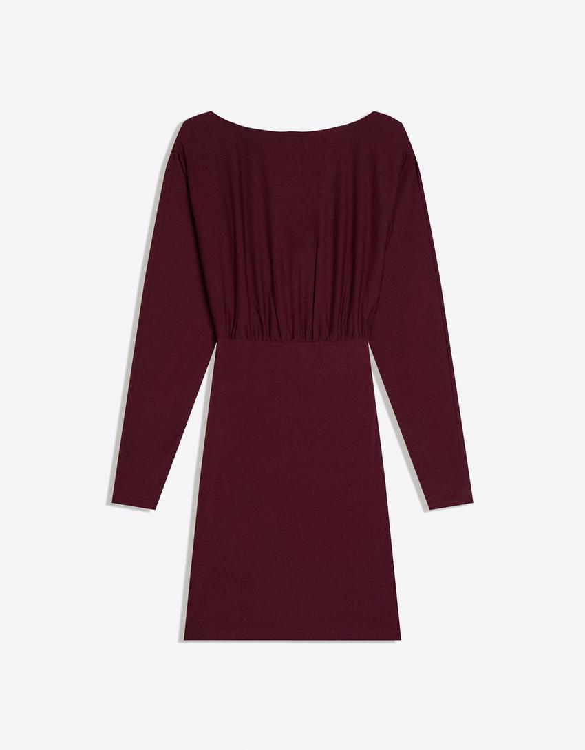 Gathered mini dress-Burgundy