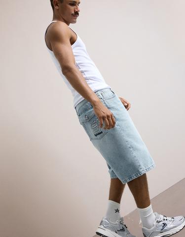 Embroidered denim Bermuda shorts — Light blue 4