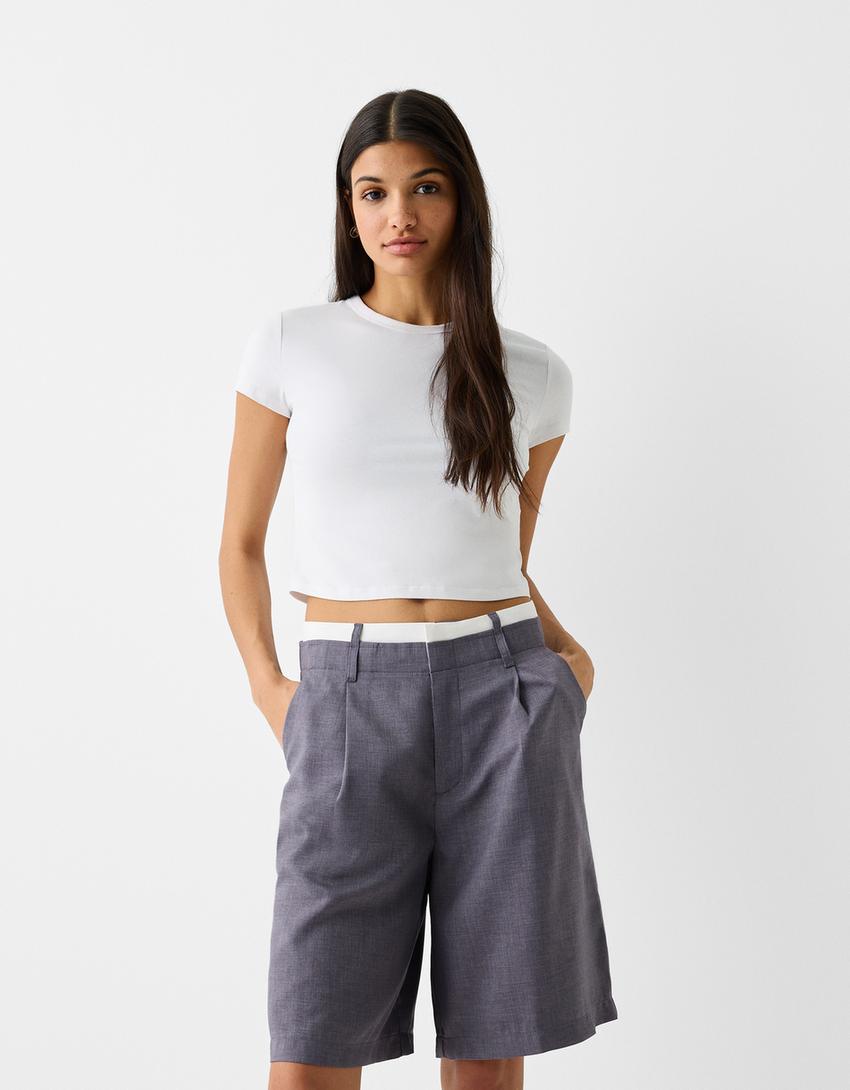 Bermuda short with contrast poplin waistband-Dark grey-1