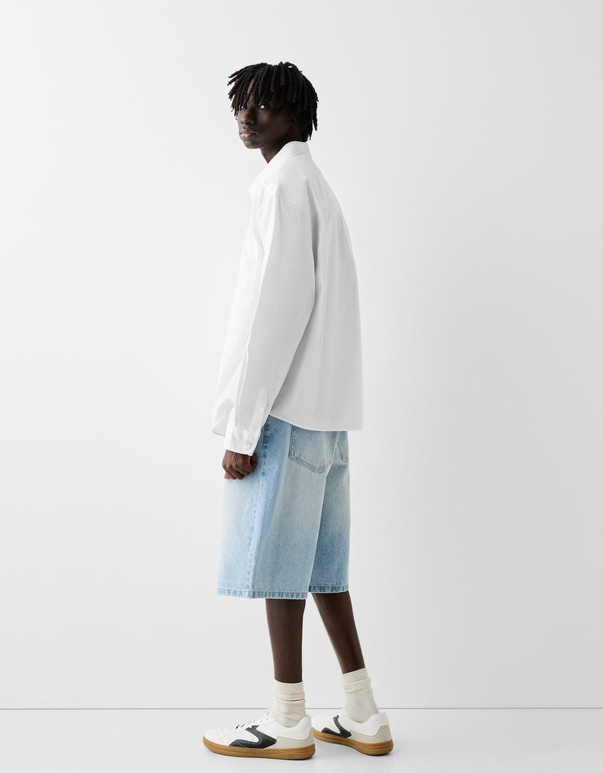 Chemise oxford manches longues boxy fit-Blanc-1