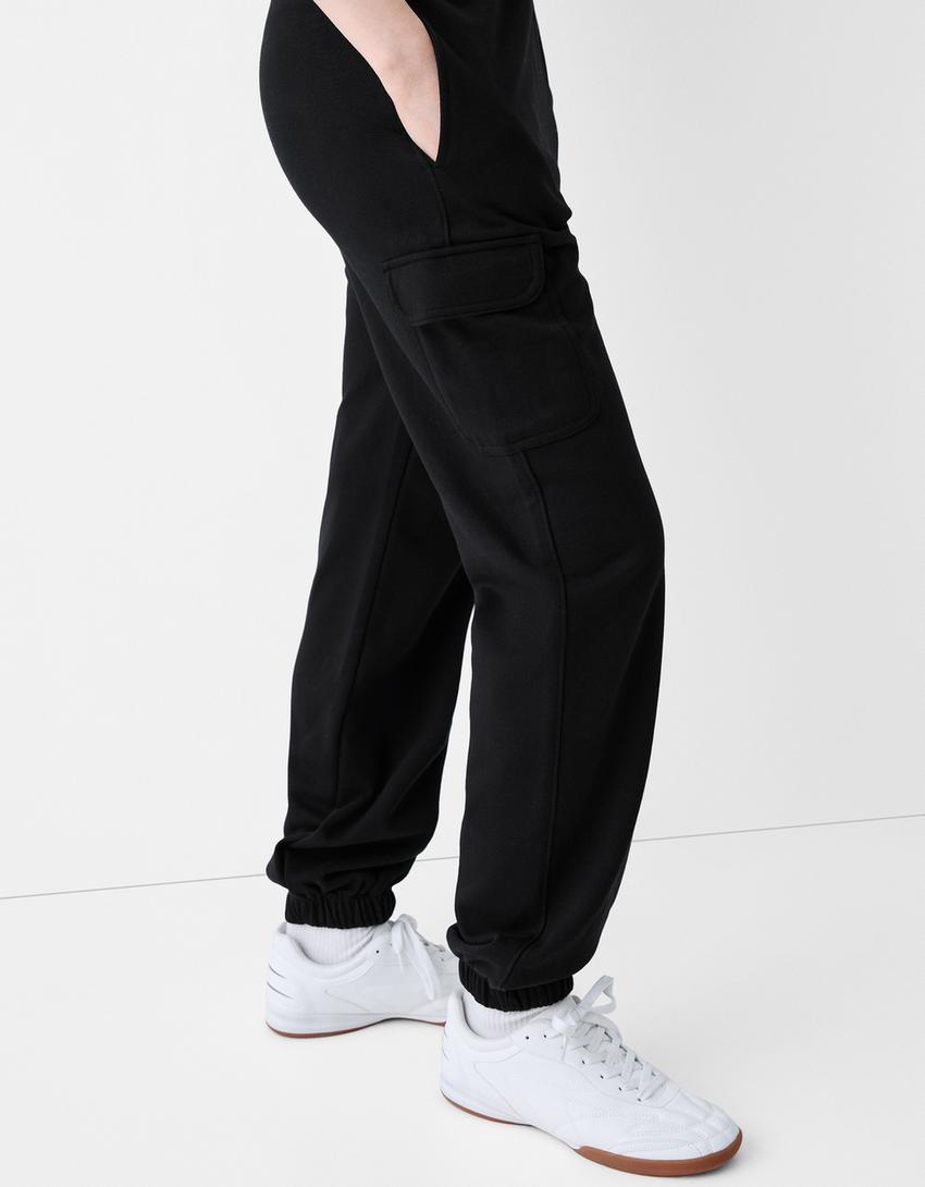 Penye kargo jogging fit pantolon-Siyah-5